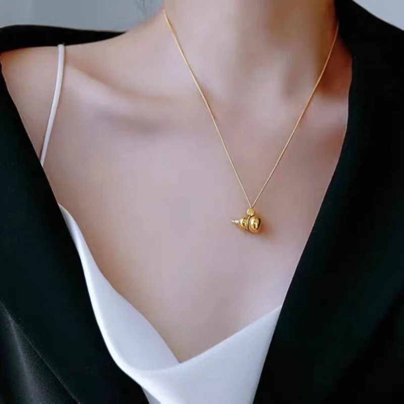 

New Fashion Fu Word Three-dimensional Gourd Pendant Simple Snake Bone Chain Gold Fulu Necklace Female