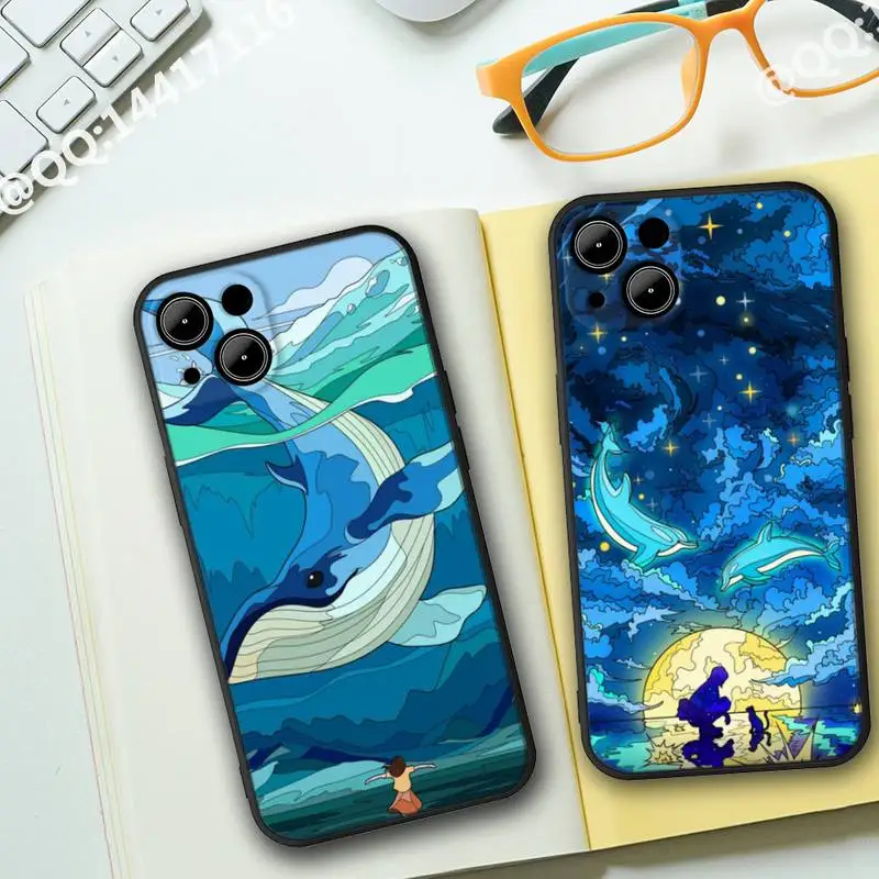 

Ocean Sea Whale Dolphin Phone Case For iphone13 12 11 Pro Max X XR Mini XS MAX 7 8 6s plus SE 2020 phone Full Coverage Covers