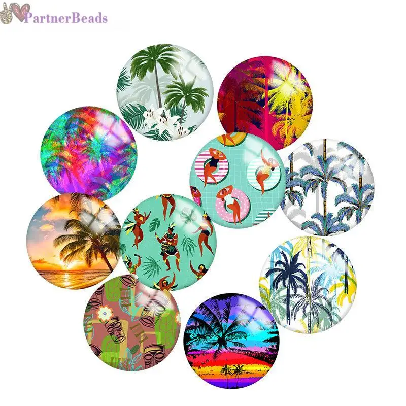 

tropical palm leaves Pattern Round Photo Glass Cabochon Demo Flat Back Making Findings 20mm Snap Button N4511