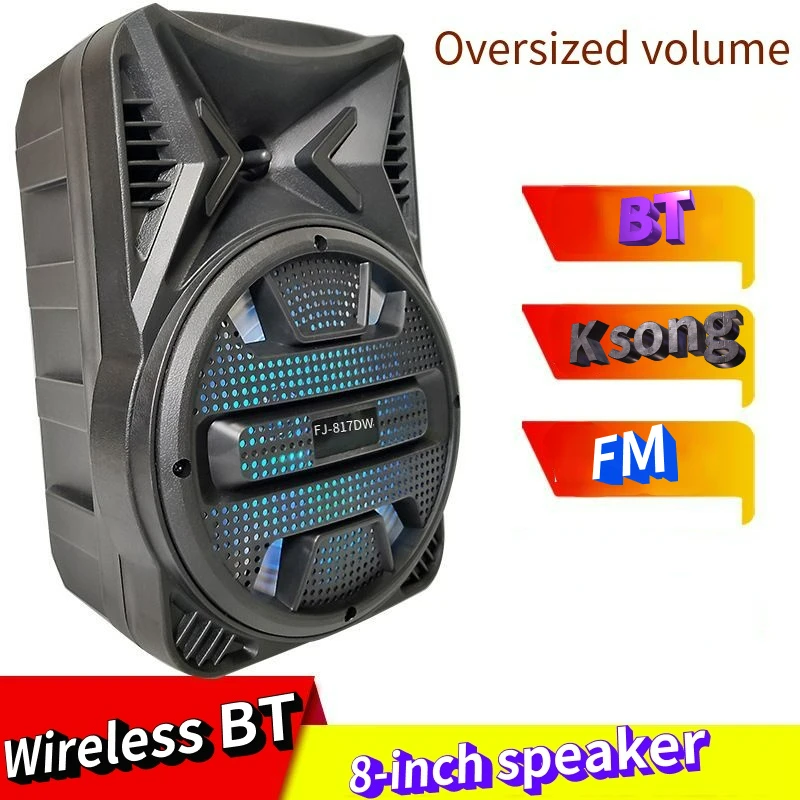 

8 Inch USB Bass Speaker Wireless Bluetooth-compatible Subwoofer Outdoor Column Music Player Sound System Loudspeaker FM Radio