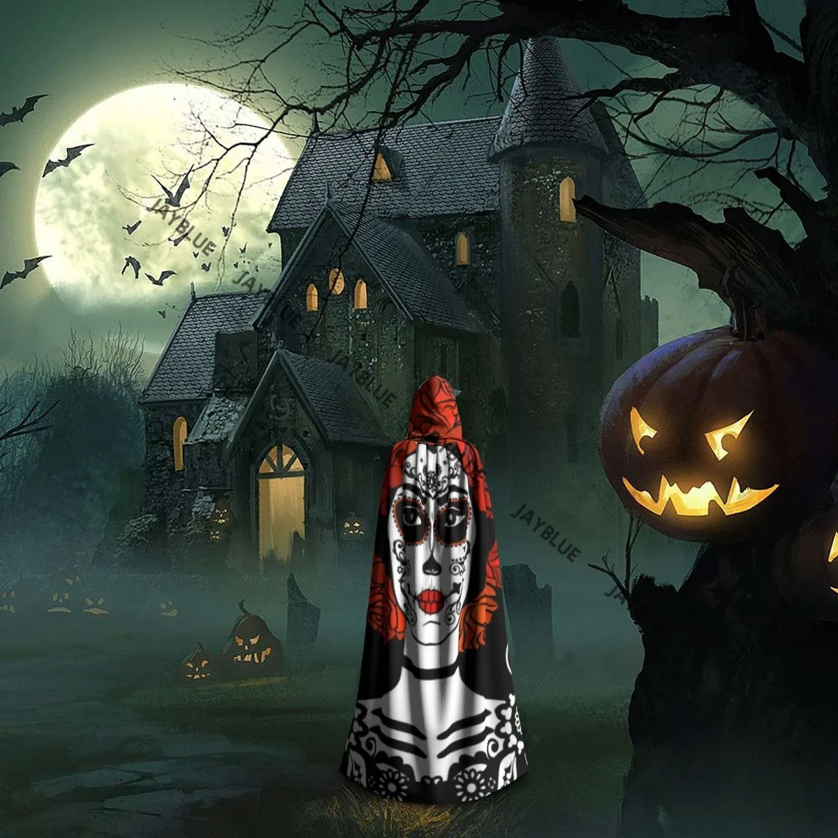 Двусторонняя накидка-накидка унисекс с капюшоном для взрослых вампиров сахарный