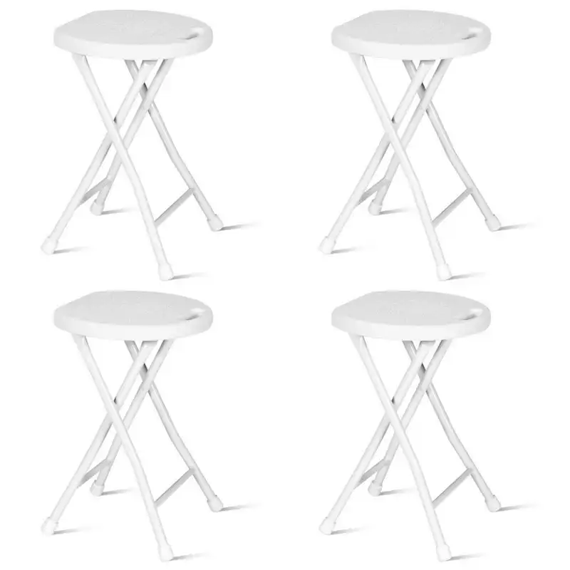 

Set of 4 White 18'' Portable Folding Stools Collapsible Round Stools For Home