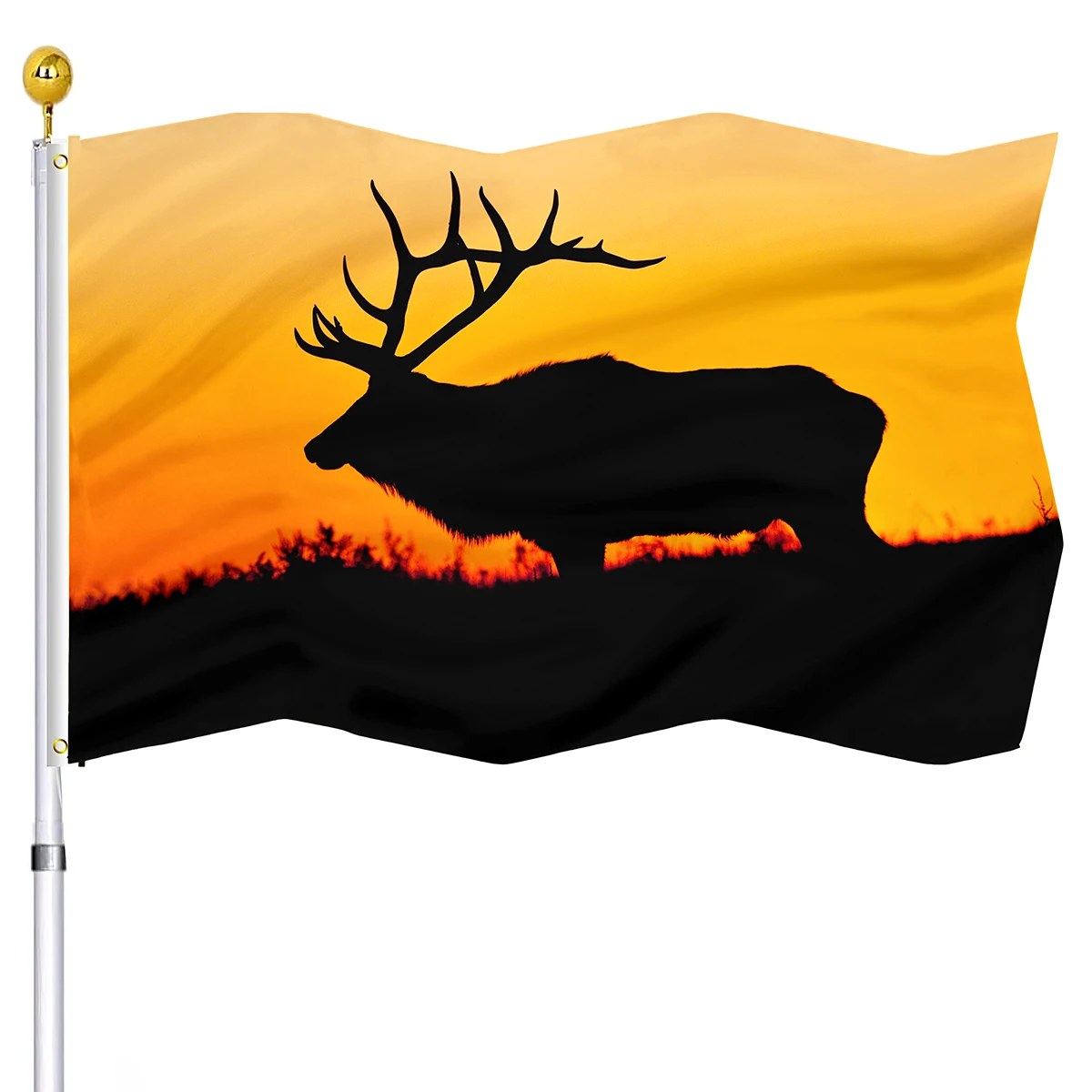 

Wild Animals Flag Male Elk Silhouette At Dusk Double Stitched Wildlife Flags Banners with Brass Grommets House Indoor Decoration