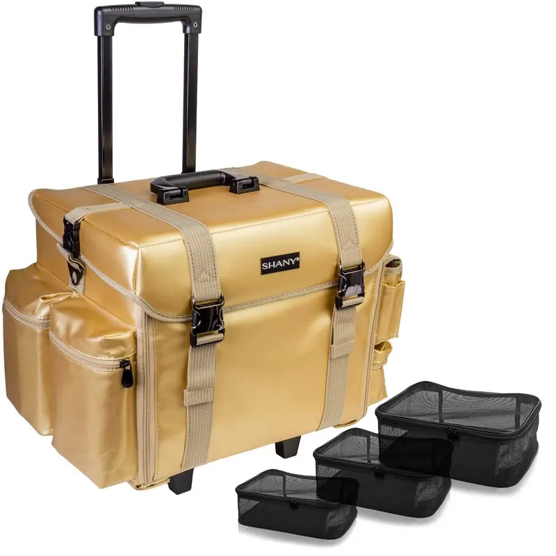 Makeup Artist Soft Rolling Trolley Cosmetic Case with Free Set of Mesh Bags - Head Turner