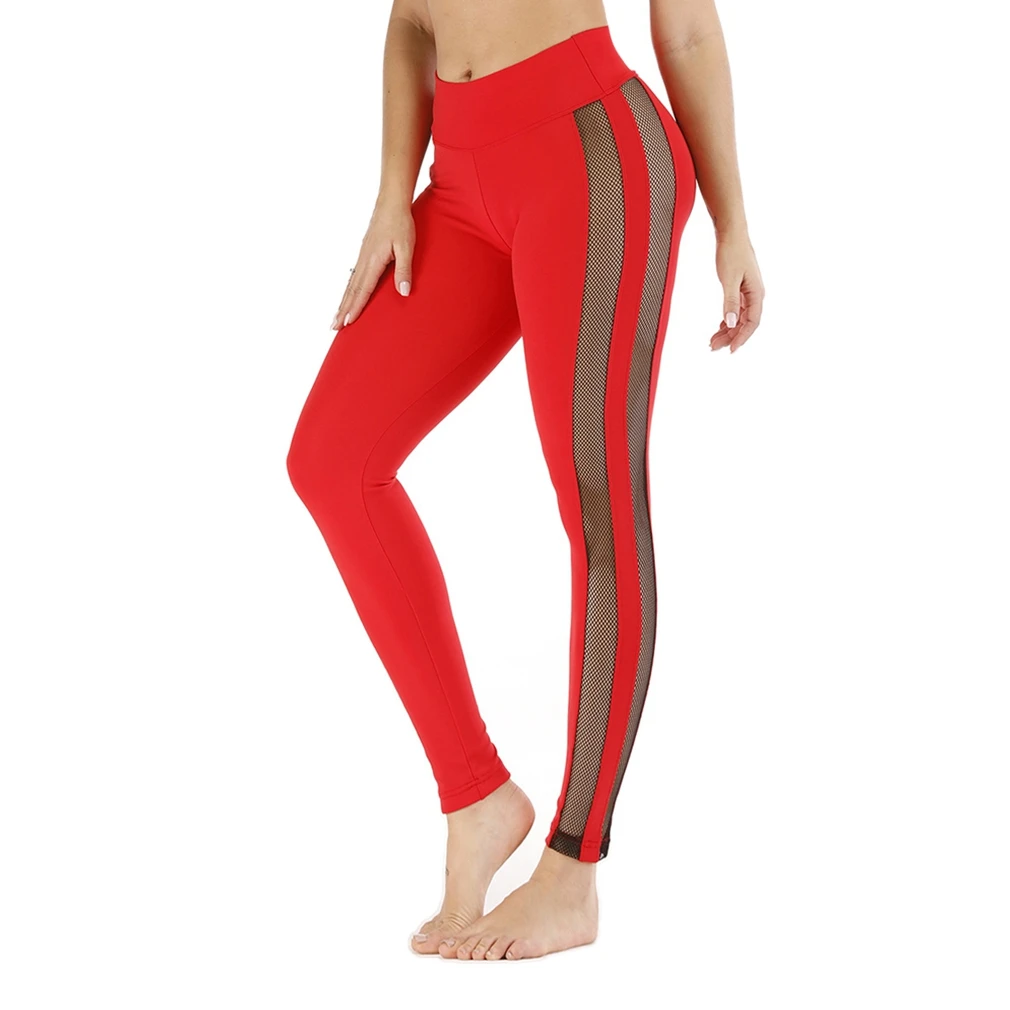 

Women's Mesh Splicing Bottoming Sports Fitness Sexy Yoga Pants Red S Size