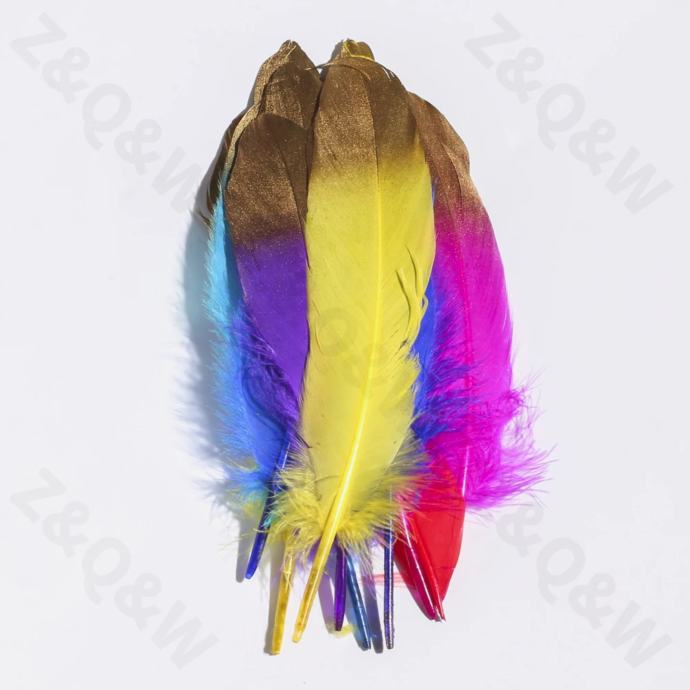 

Natural 15-20CM Goose Feather Dyed Mixed Color Plus Gold Head 100-500PCS DIY Crafts Headwear Festival Clothing Accessories