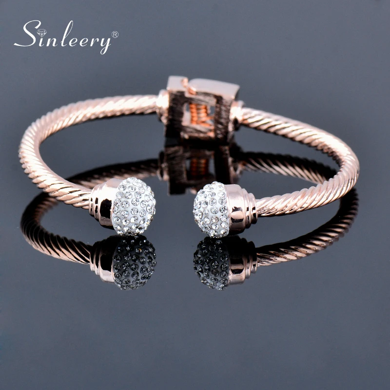 

SINLEERY korean fashion Charm Crystal Ball Open Bangle Cuff For Women Rose Gold Silver Color Bracelets Wedding Jewelry ZD1 SSA