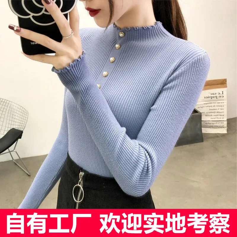 

Autumn and winter new 2023 foreign style half high collar Pullover women's slim knit bottomed shirt with long sleeves and top