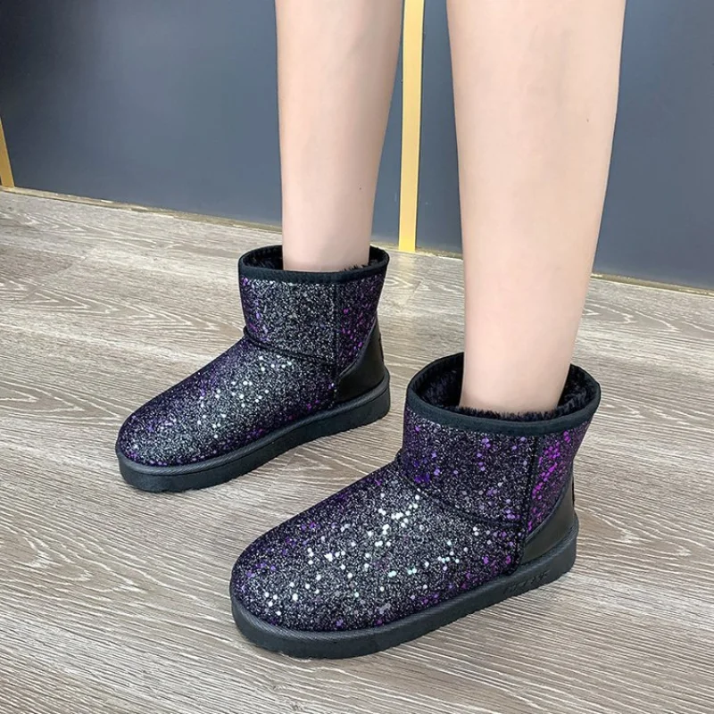 

Женские ботильоны на плоской подошве, повседневные теплые Нескользящие ботинки-гладиаторы, обувь для снега, 2022