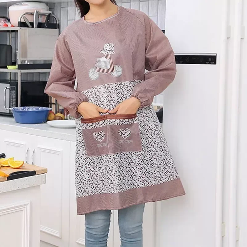

NEW2023 Fashion Women Kitchen Apron Long Sleeve Apron Cooking Baking Restaurant Workwear Waterproof Household Cleaning Tools BBQ