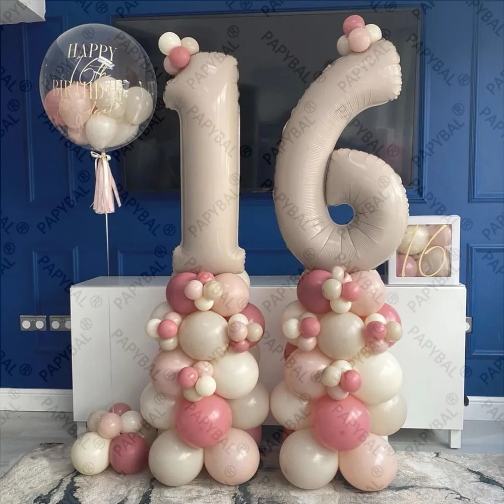 

84PCS 16 18 30 50 60th Birthday Anniversary Theme 40inch Matt Cream Number Foil Balloons For Woman Wedding Decorations Globos