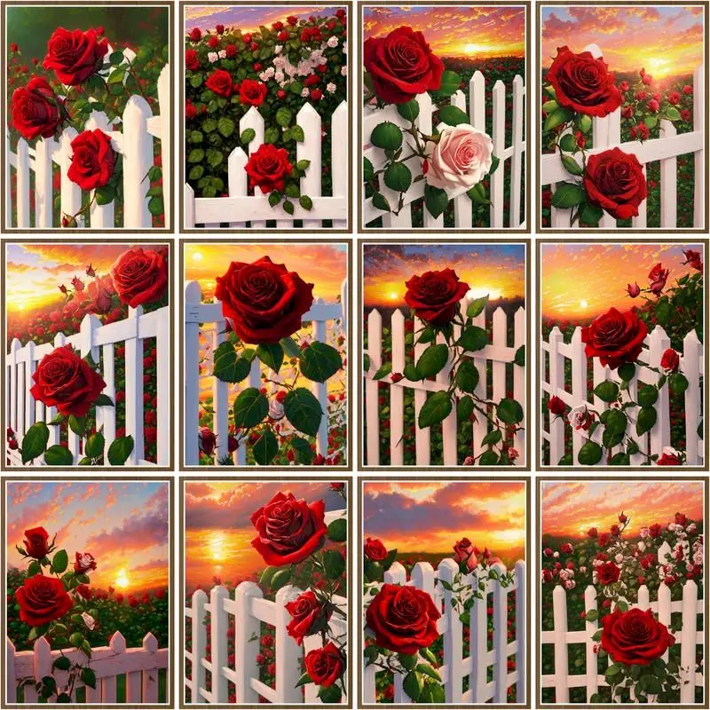 

Картина из страз 5D "сделай сам", красная роза, закат, фотография мозаики, полный набор для вышивки крестиком, домашний декор, подарки на день рождения
