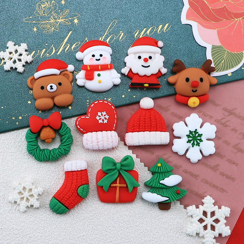 

10pcs Mini Kawaii White Flower Bear Bow Resin Flat Back Cabochons Scrapbook Diy Party Hairpin Accessories Home Decoration Craft