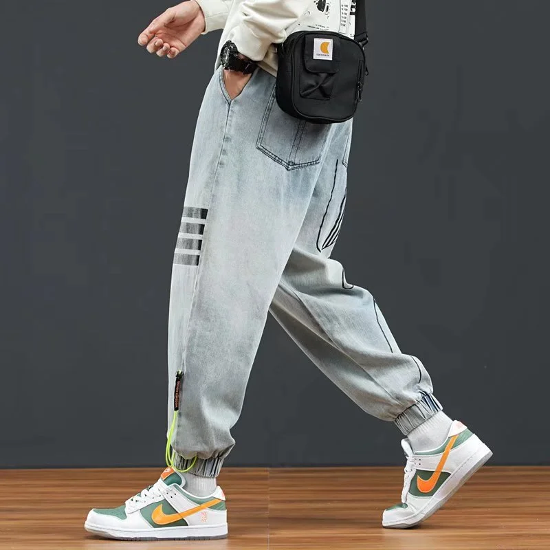 DEEPTOWN Hip Hop Harem Jeans Men Loose Joggers Washed Denim Pants Casual Korean Streetwear Trousers Male Fashion Blue Clothes