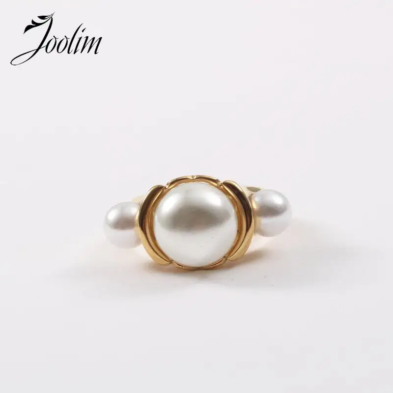 

Joolim Jewelry Wholesale High End PVD Waterproof Fashion Luxury 3 Profiled Pearls Stainless Steel Rings Gift For Women