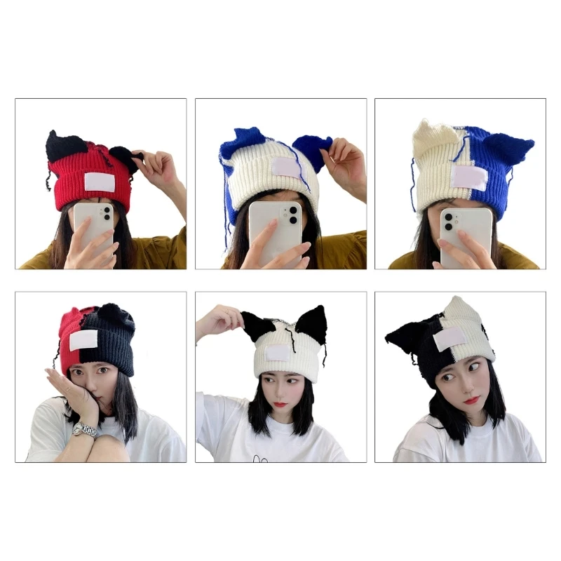 

Harajuku Knitted Hat for Children Adult Windproof Foldable Winter Hat Ear Shape Keep Warm Windproof Cycling Hat