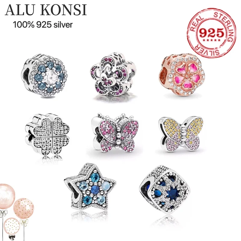 

ALu konsi Fit Original pan bead Real 100% 925 Sterling Silver Charms bead For Women Colour profusion high quality DIY Jewelry