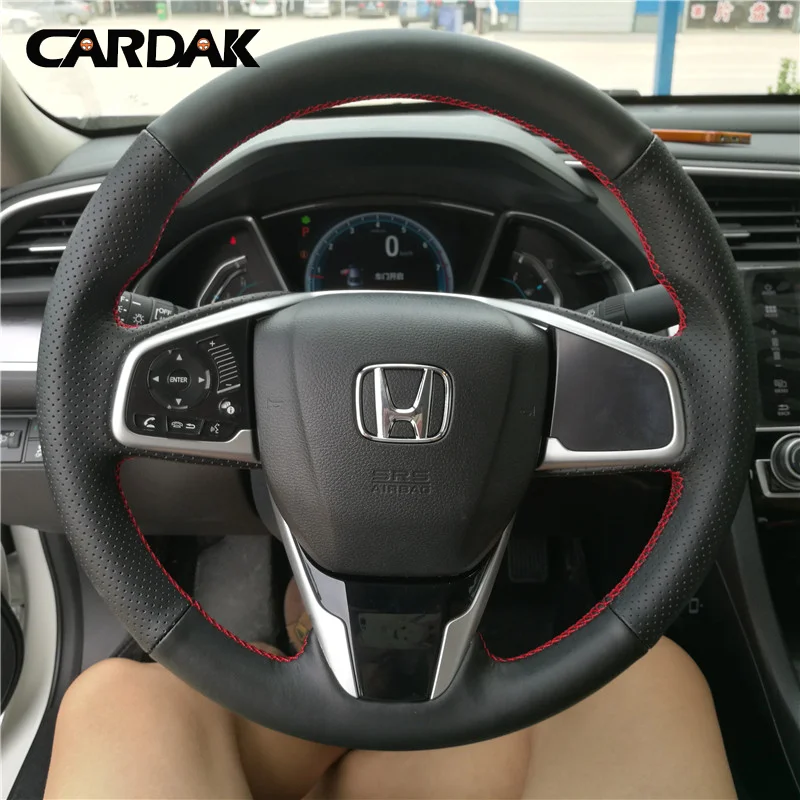 Full Black Leather Car Steering Wheel Cover for Honda Civic 10th CRV Clarity LX 2016-2021