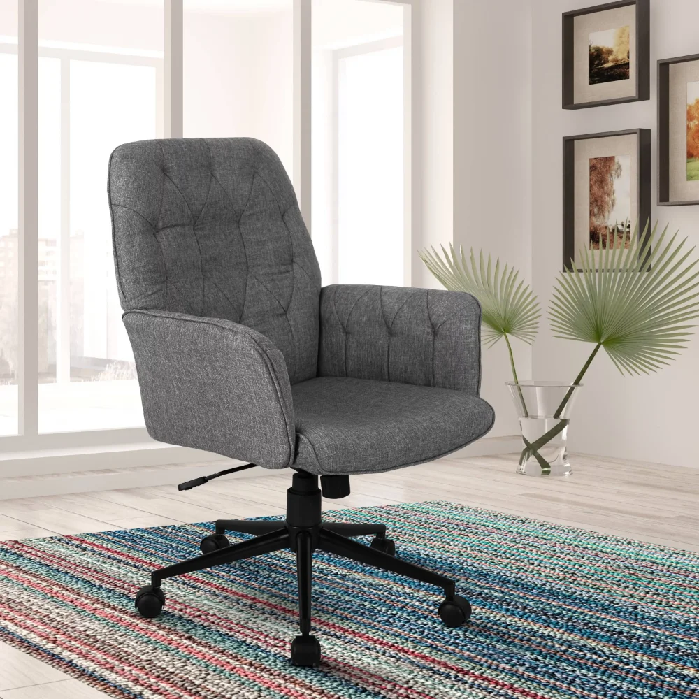 

Modern Upholstered Tufted Executive Chair with Arms, Grey