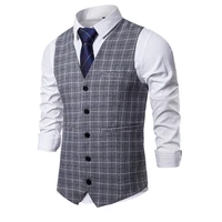 springautumn versatile fashion trend waistcoat business casual men europe and the united states simple check waistcoat men wear