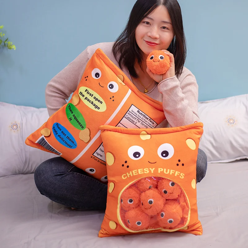 

Cute Cheesy Puffs Plush Toy Sounding Axolotl Stuffed Soft A Bag Of Snake Puff Pillow Creative Kids Toys Gift For Children 9pcs
