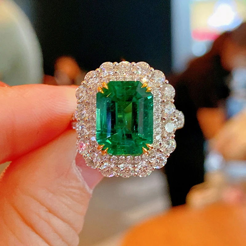 

Square Imitation Dark Green Cubic Zirconia Big Ring for Women Shiny zircon Princess Temperament Ladies Party Jewelry Accessories