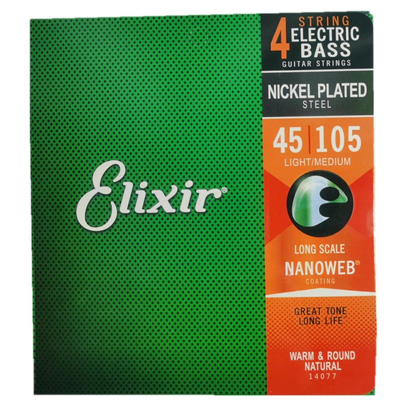 

Elixir Nanoweb Coating Electric Guitar Bass Strings Great Tone Long Life 4-Strings 14077 Nickel Plated Steel Light/Medium 45/105