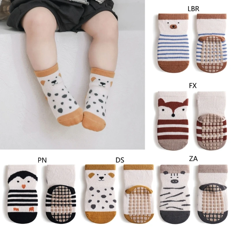 

Baby Non Slip Grip Ankle Socks with Non Skid Soles for Infants Toddlers Kids Boys Girls Cute Cartoon Animal Designs