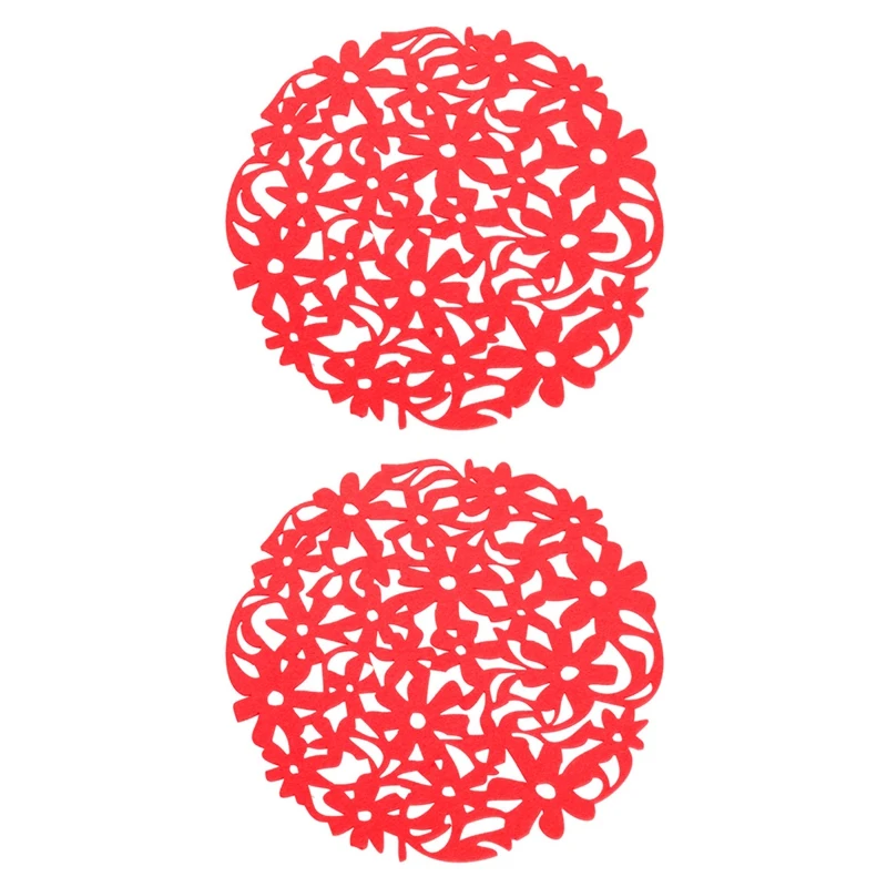 

2X круглые настольные коврики для кухонного стола с цветочной вышивкой красного цвета