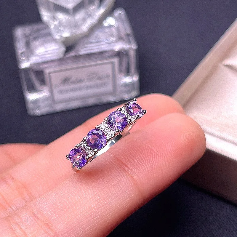 

MeiBaPJ Natural Amethyst Gemstone Simple Ring for Women Real 925 Sterling Silver Fine Party Jewelry