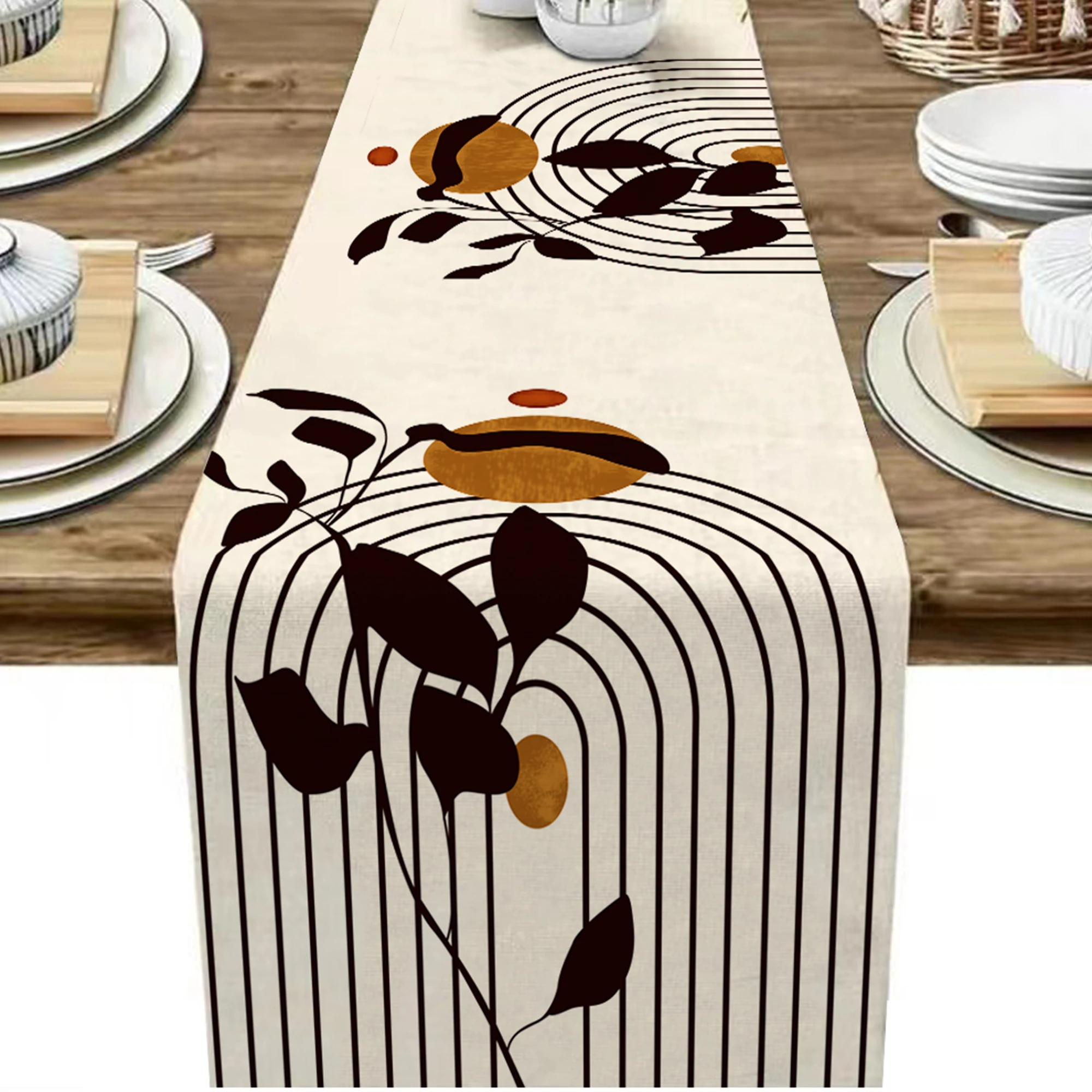 

1 шт. Простая дорожка для стола с растениями, украшение для кухни в богемном стиле, льняная дорожка для стола, домашний декор.