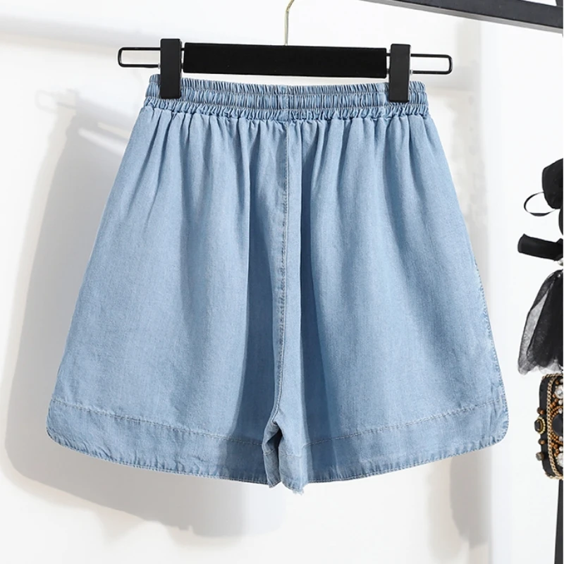 Qiukichonson 5XL Oversize Denim Shorts Women Lace Up 2023 Spring Summer High Waisted Cute Soft Girl Wide Leg Loose Jeans Shorts