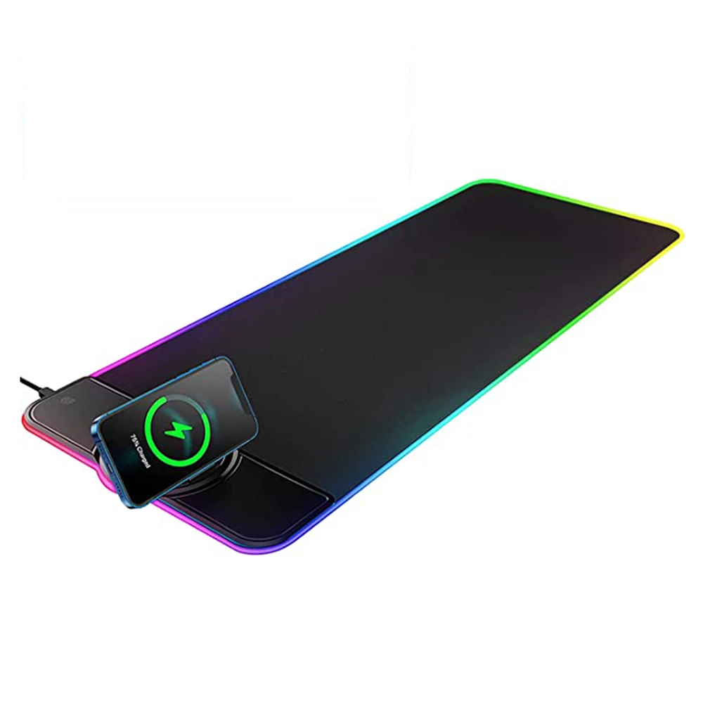 Enlarge RGB Gaming Mouse Pad 15W Qi Wireless Charging LED 10 Lighting Modes For iPhone Samsung Phones Headphones Waterproof Anti-Slip