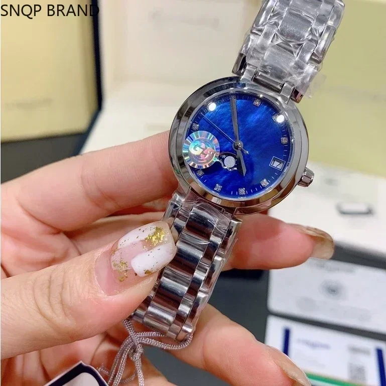 Роскошные новые кварцевые женские часы с сердцем и луной синие стальные розовые