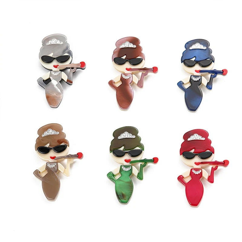 

2022 Niche Acrylic Personality Avatar Brooch Color Ins Cool Girl Badge High Quality Wholesale