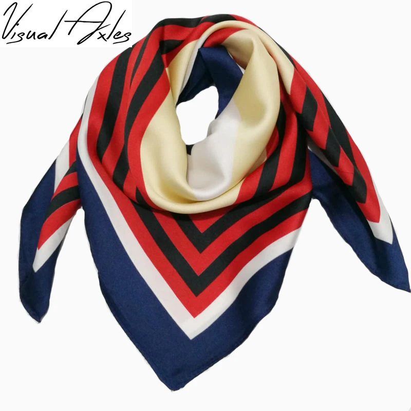 100% Natural Silk Neckerchief Fashion Women Colorful Rainbow Striped Work Dress Stewardess Scarf | Handkerchiefs
