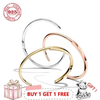 authentic 925 sterling silver pan bracelet rose gold signature i d bangle fit women bead charm diy fashion jewelry