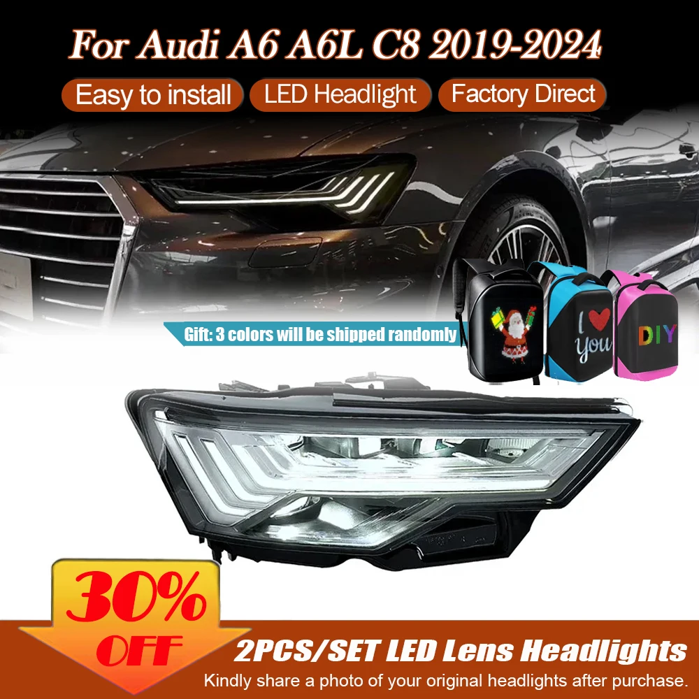Фото Светодиодные фары в сборе для Audi A6 A6L C8 2019 2020 2021-2024, проектор, фары, дневные ходовые огни, автомобильные аксессуары №1