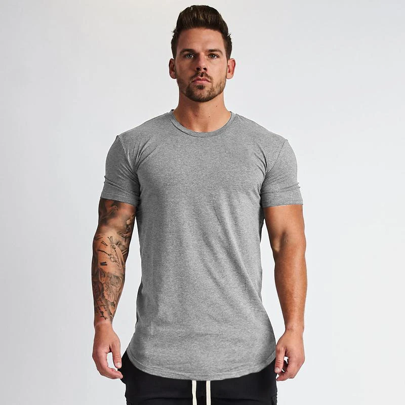 

X595 Muscleguys New Plain Clothing fitness t shirt men O-neck t-shirt cotton bodybuilding tee shirts slim fit tops gyms tshirt