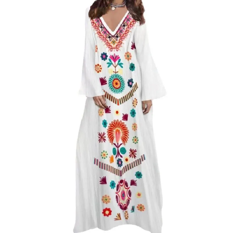 

Summer Maxi Dress For Women V Neck Flare Sleeve Loose Robes 2022 Fashion New Print Bohemian Holiday Casual Long Dress Ropa Mujer