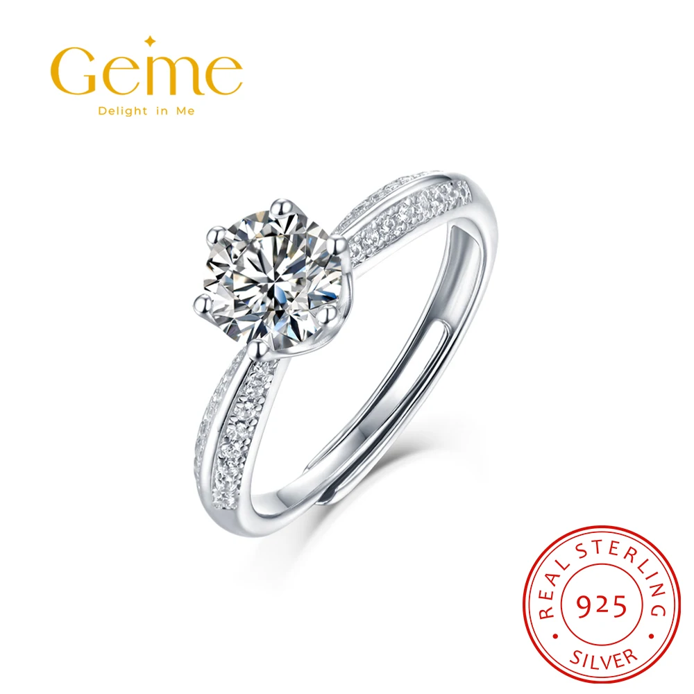 

Geme 925 Sterling Silver Moissanite Ring with Zirconia 0.5ct 1ct 2ct 3ct D Color Wedding Engagement Rings Jewelry Gifts