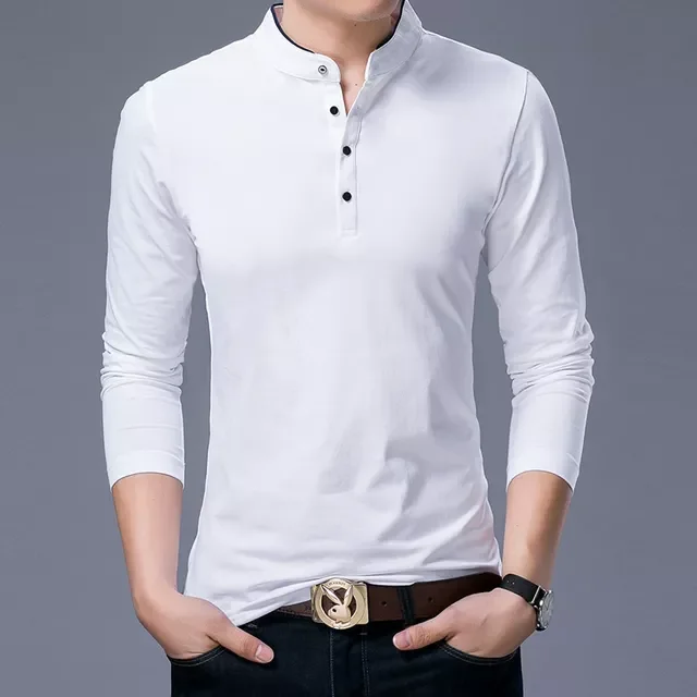 

NEW IN clothes 2020 autumn new Men's stand collar slim t-shirt Fashion casual Solid color cotton long sleeve t-shirt tee