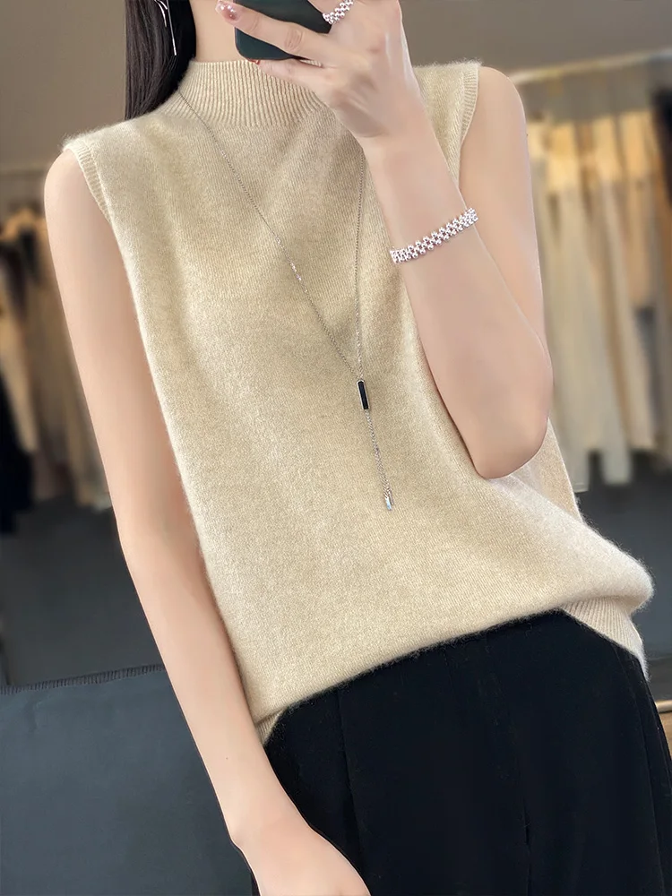 Женский вязаный жилет с воротником из 100% мериносовой шерсти