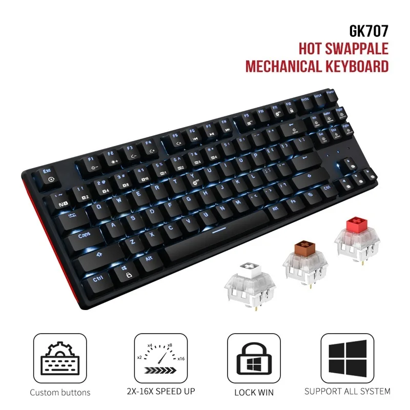 

2023 GK707 87 клавиш, игровая механическая клавиатура Kailh BOX, переключатель горячей замены, защита от фиктивных нажатий, белая, LOL, Игровая клавиатура для ПК/Mac/Lap
