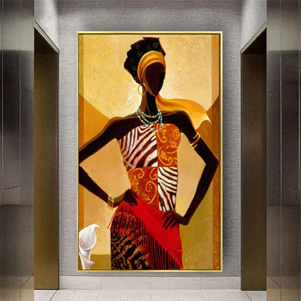 

100% Handmade African Girl Oil Painting On Canvas Artwork Abstract Figure Woman Wall Paintings Decor Living Room Art Trim
