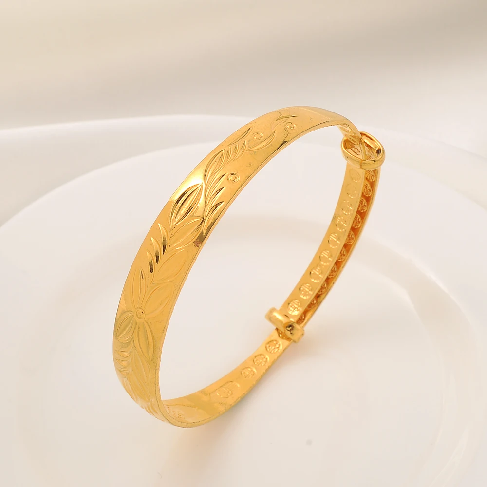

24k Gold Adjust Size Bangle for Women Gold Dubai Bride Wedding Ethiopian Bracelet Africa Bangle Arab Jewelry Gold Charm Bracelet
