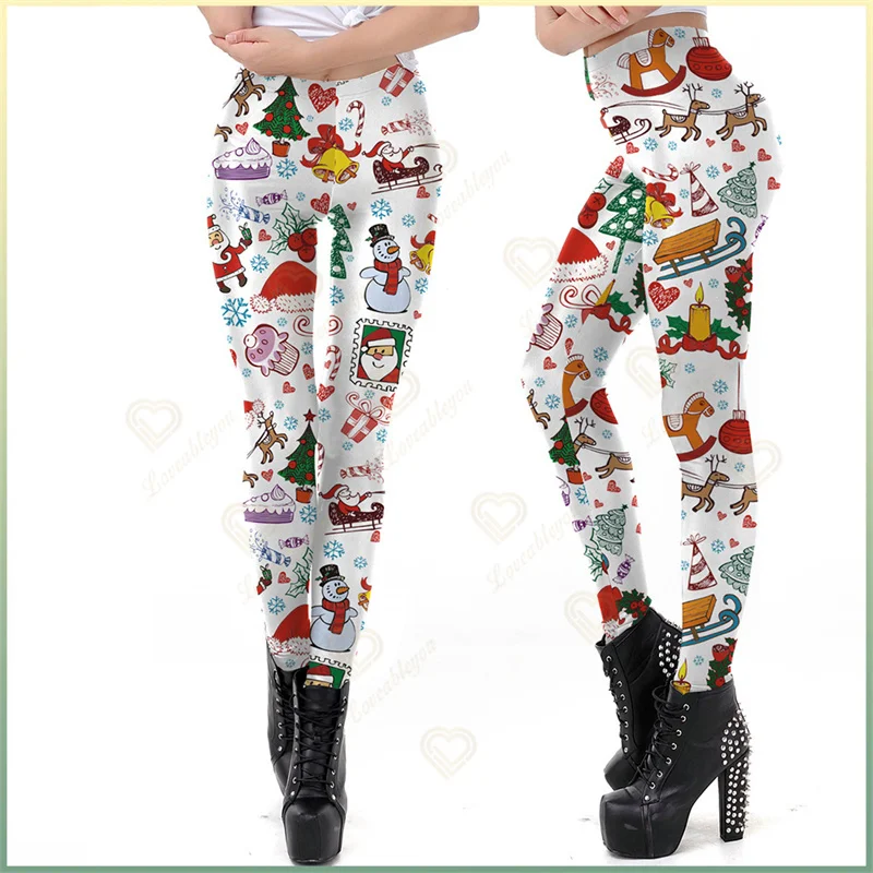 Women Sports Leggings Christmas Print Leggings Fitness Elk Yoga Pants Elastic Pants Running Santa Claus Female Sports Pants