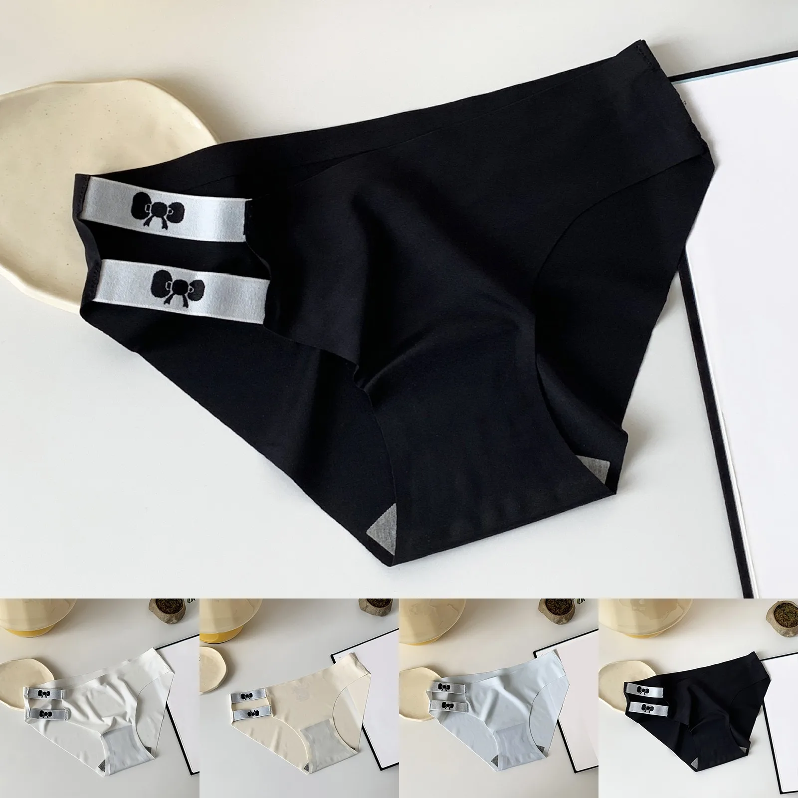 

Fashion Letter Belt Low Waist Striped Tangas Women Hollow Bandage Briefs Ice Silk Seamless Panties For Women String Tangas Mujer
