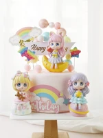 childrens day happy birthday cake topper decoration galaxy beautiful girl cartoon goddess cute rainbow plug in baking supplies