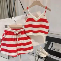 summer childrens sets striped suspender tops short pants baby fashion 2pcs sleeveless vest suits outfit clothes girls sets